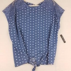 Alison Andrews Plus Size Sleeveless Blouse 3X in Denim Blue‎ w/ Polka Dots